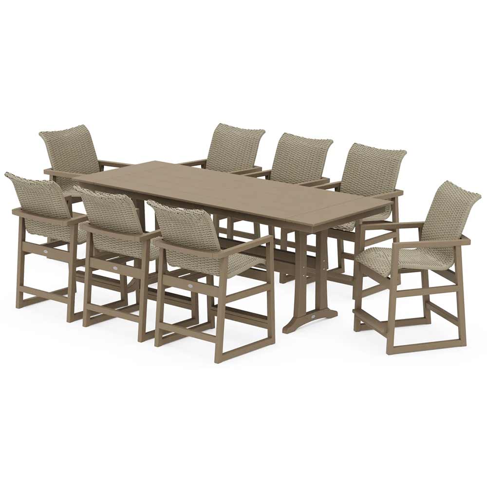 POLYWOOD® EDGE Woven 9-Piece Farmhouse Counter Set with Trestle Legs - PWS2902-1
