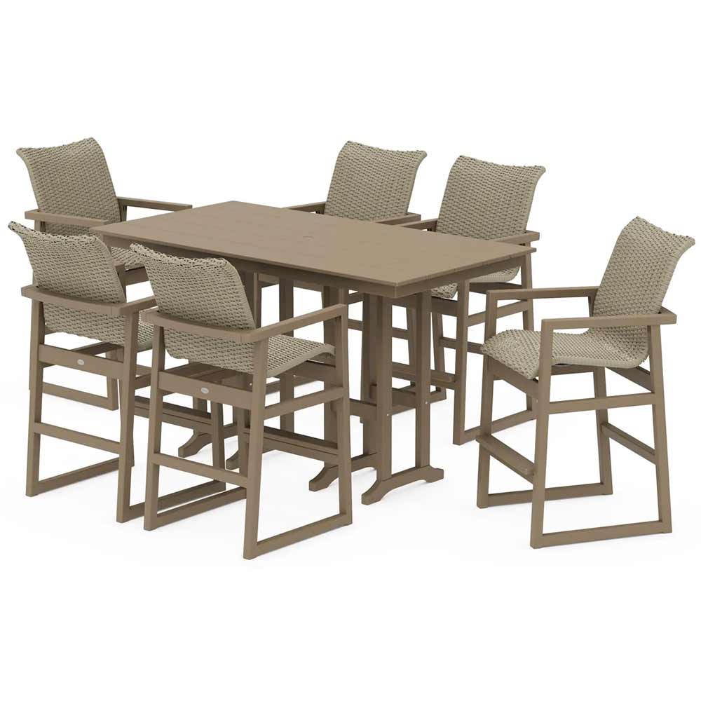POLYWOOD® EDGE Woven Arm Chair 7-Piece Farmhouse Bar Set - PWS3333-1