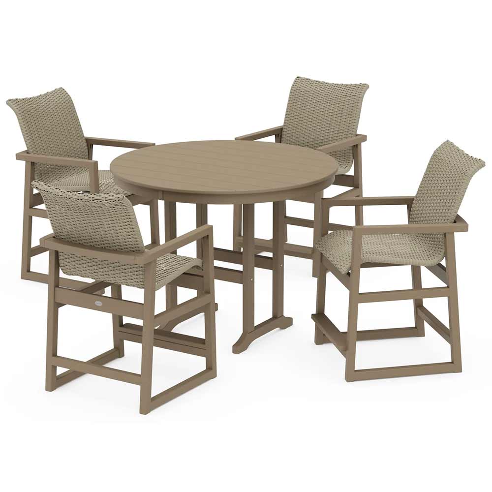 POLYWOOD® EDGE Woven 5-Piece Round Farmhouse Counter Set - PWS3335-1