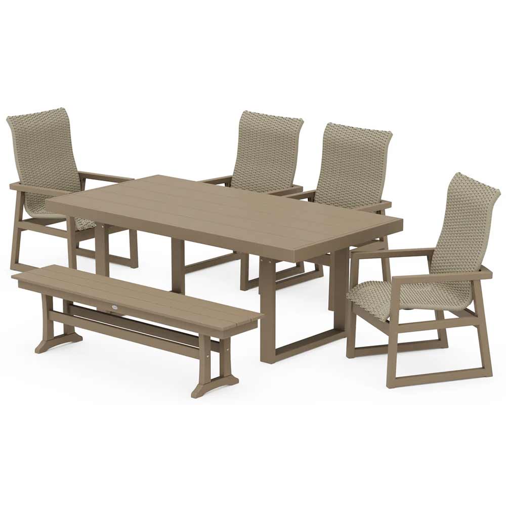 POLYWOOD® EDGE Woven Highback 6-Piece Dining Set with Bench - PWS2884-1