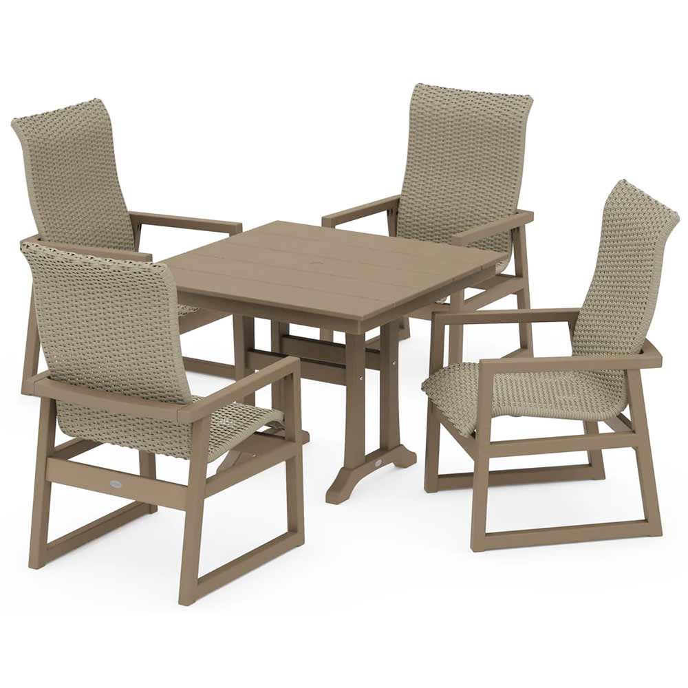 POLYWOOD® EDGE Woven Highback 5-Piece Farmhouse Dining Set with Trestle Legs - PWS2888-1