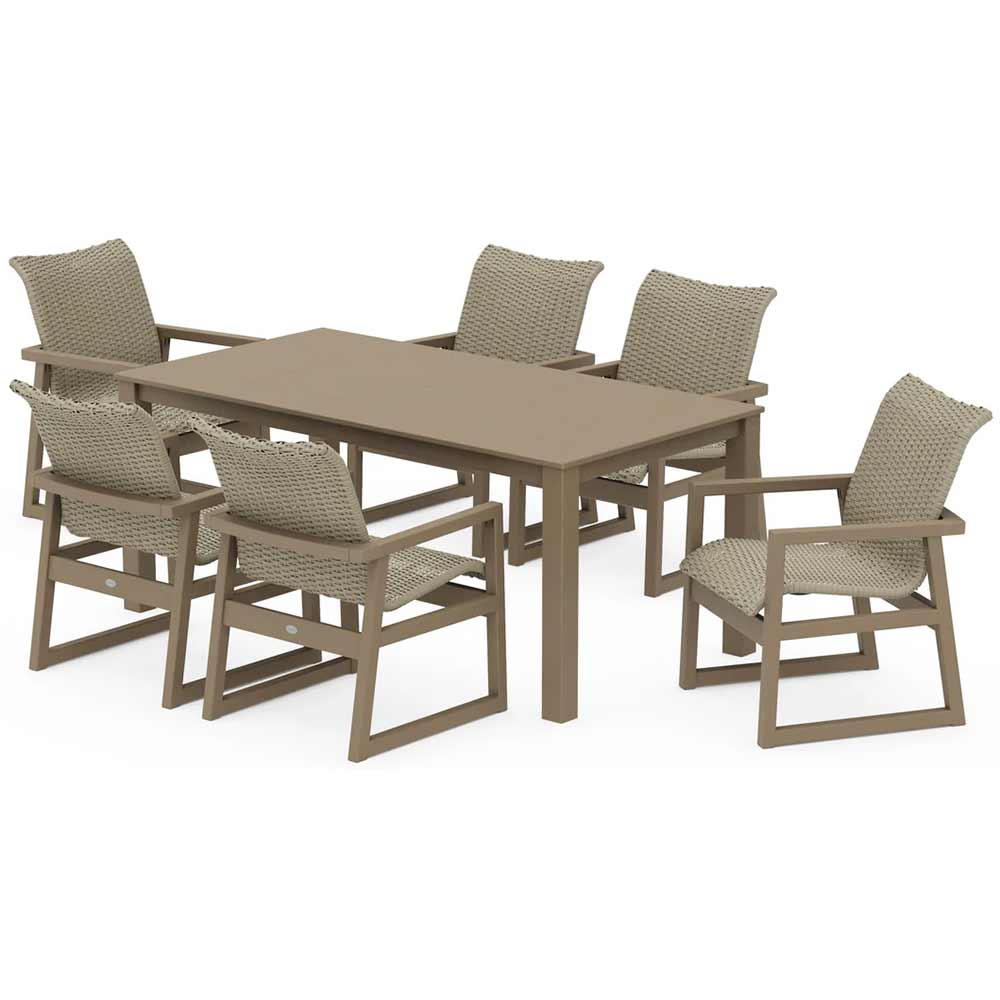 POLYWOOD® EDGE Woven Arm Chair 7-Piece Parsons Dining Set - PWS2889-1