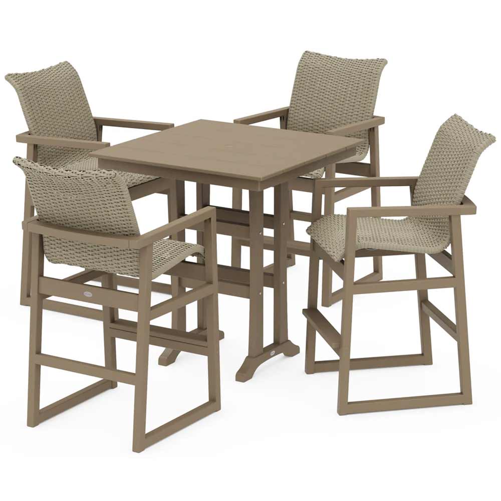 POLYWOOD® EDGE Woven 5-Piece Farmhouse Bar Set with Trestle Legs - PWS2897-1