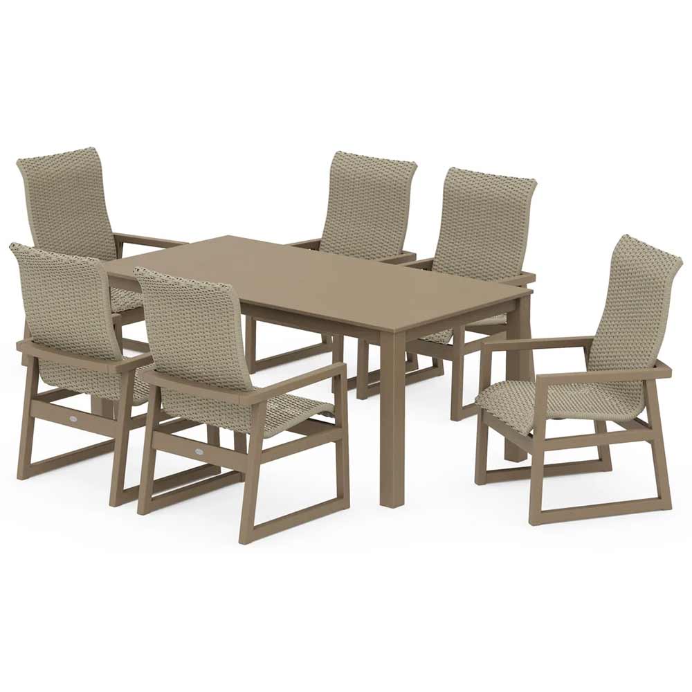 POLYWOOD® EDGE Woven Highback Arm Chair 7-Piece Parsons Dining Set - PWS2898-1