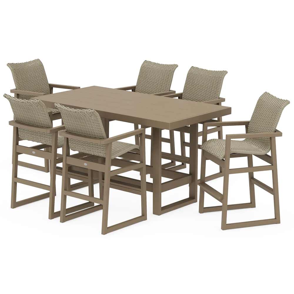 POLYWOOD® EDGE Woven Arm Chair 7-Piece Bar Set - PWS2894-1