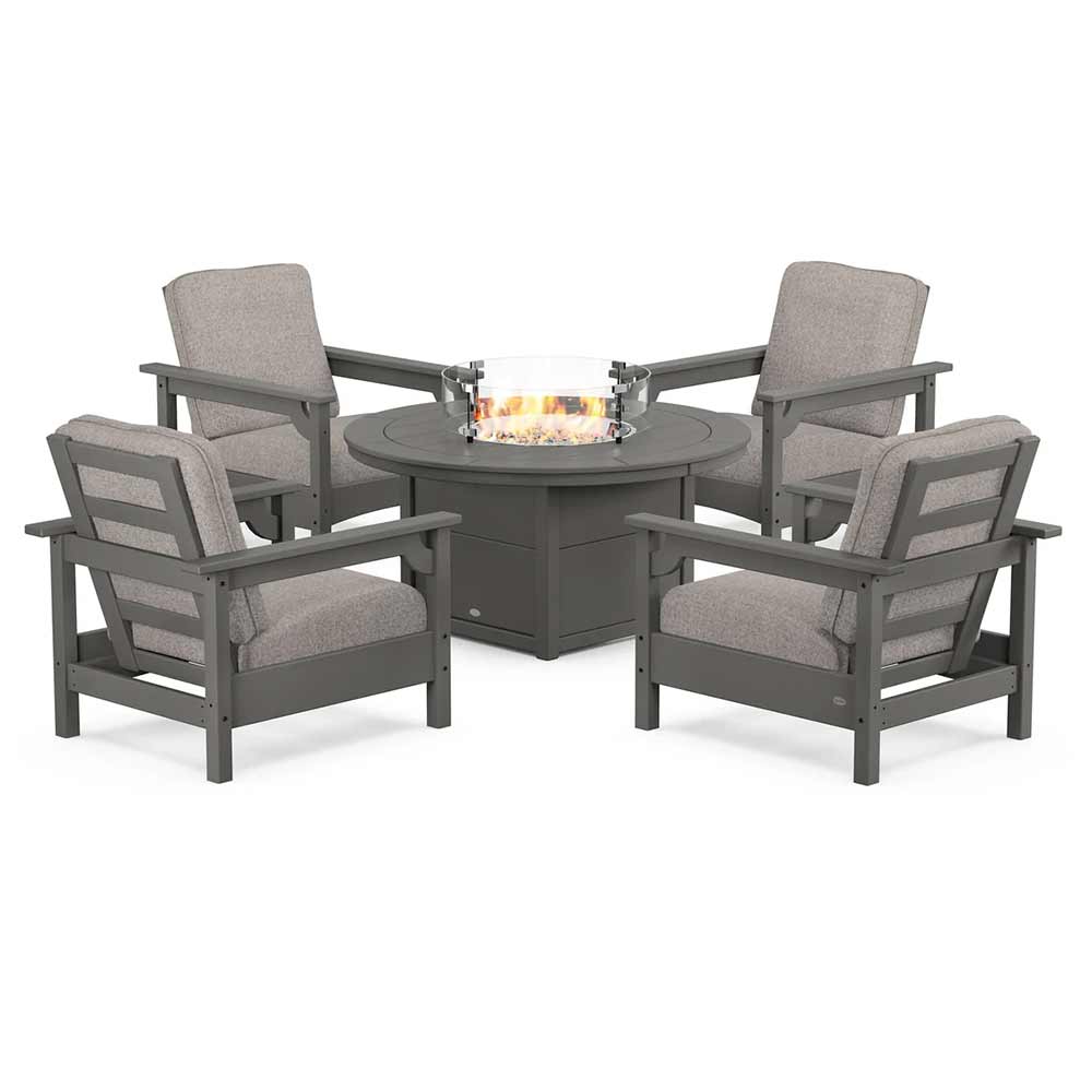 POLYWOOD® - Club 5-Piece Conversation Set with Fire Pit Table - PWS416 Fire Table POLYWOOD®