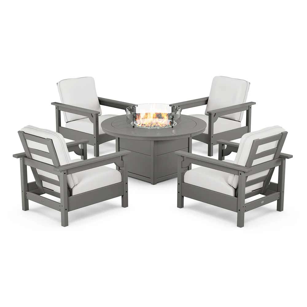 POLYWOOD® - Club 5-Piece Conversation Set with Fire Pit Table - PWS416 Fire Table POLYWOOD®