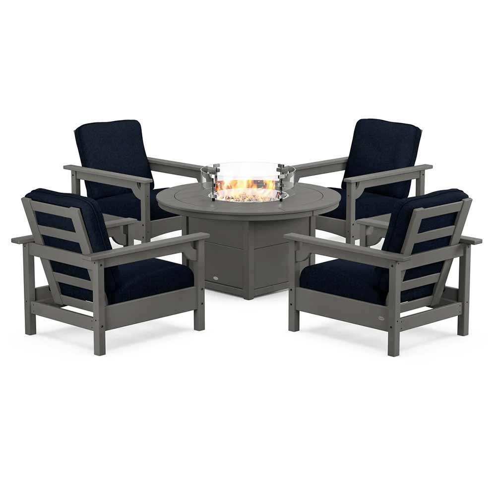 POLYWOOD® - Club 5-Piece Conversation Set with Fire Pit Table - PWS416 Fire Table POLYWOOD®