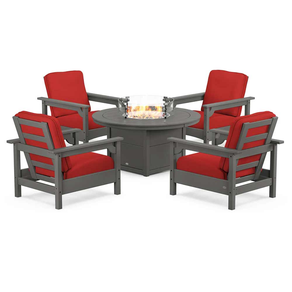 POLYWOOD® - Club 5-Piece Conversation Set with Fire Pit Table - PWS416 Fire Table POLYWOOD®