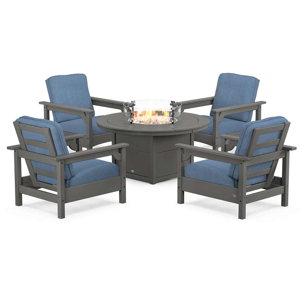 POLYWOOD® - Club 5-Piece Conversation Set with Fire Pit Table - PWS416 Fire Table POLYWOOD®