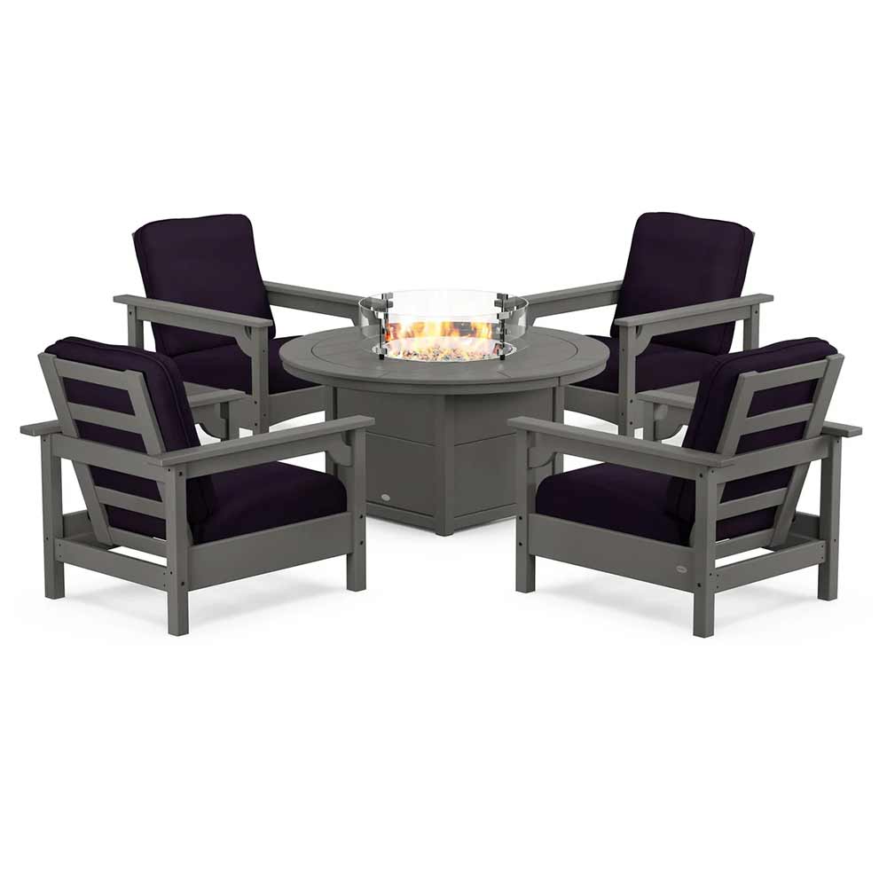 POLYWOOD® - Club 5-Piece Conversation Set with Fire Pit Table - PWS416 Fire Table POLYWOOD®