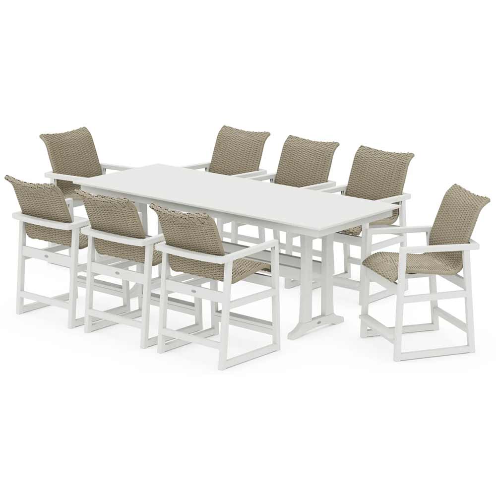 POLYWOOD® EDGE Woven 9-Piece Farmhouse Counter Set with Trestle Legs - PWS2902-1