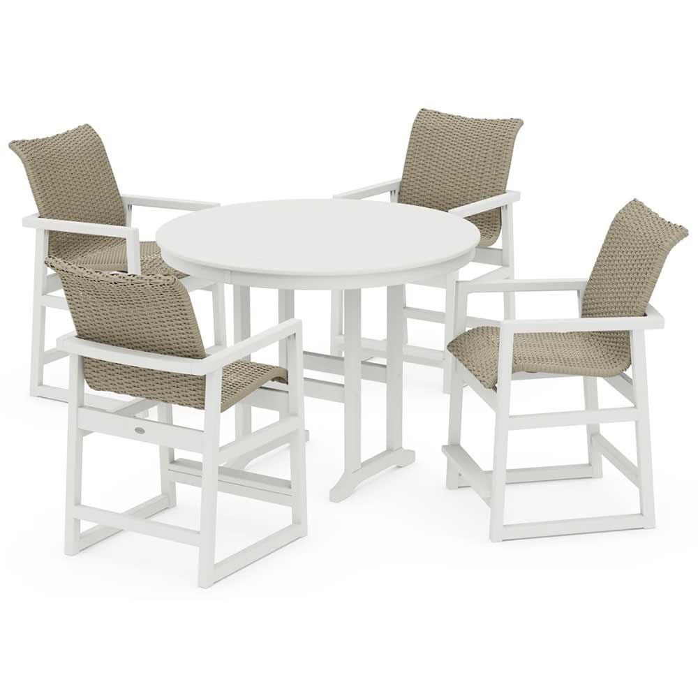 POLYWOOD® EDGE Woven 5-Piece Round Farmhouse Counter Set - PWS3335-1