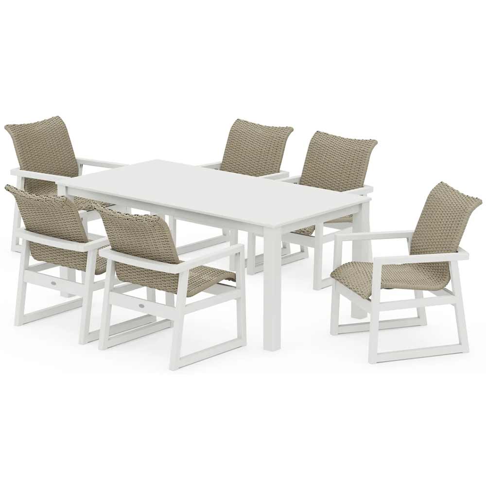 POLYWOOD® EDGE Woven Arm Chair 7-Piece Parsons Dining Set - PWS2889-1