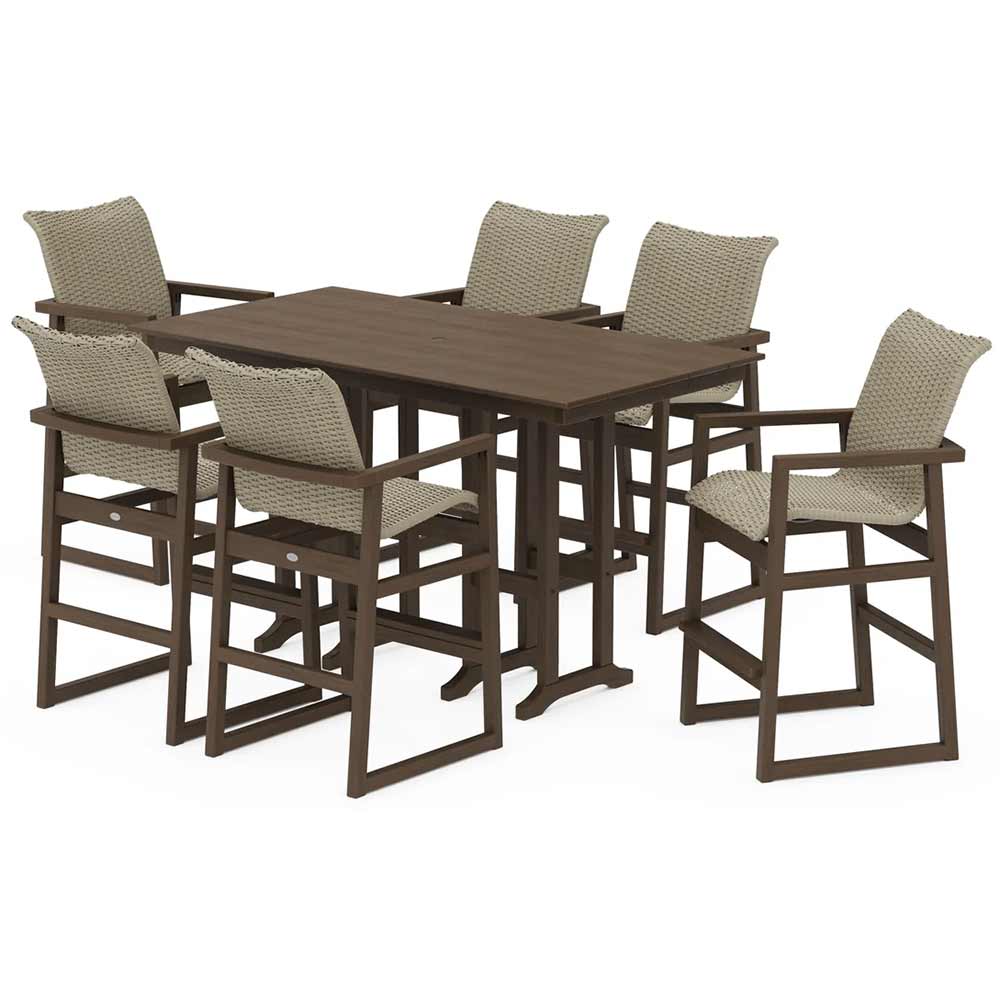 POLYWOOD® EDGE Woven Arm Chair 7-Piece Farmhouse Bar Set - PWS3333-1