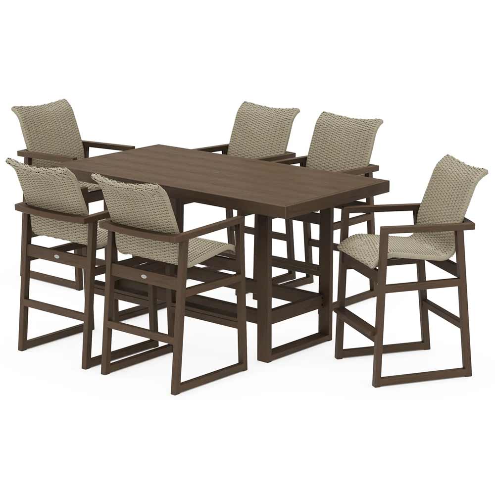 POLYWOOD® EDGE Woven Arm Chair 7-Piece Bar Set - PWS2894-1