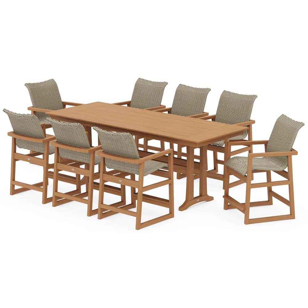 POLYWOOD® EDGE Woven 9-Piece Farmhouse Counter Set with Trestle Legs - PWS2902-1