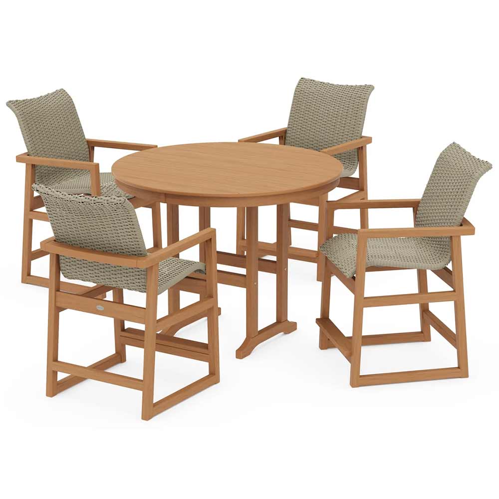 POLYWOOD® EDGE Woven 5-Piece Round Farmhouse Counter Set - PWS3335-1