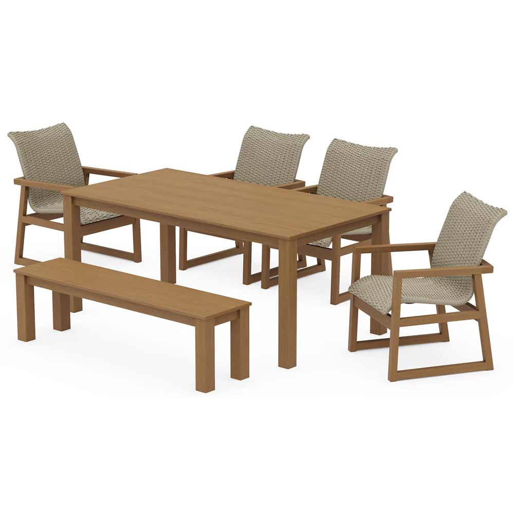 POLYWOOD® EDGE Woven 6-Piece Parsons Dining Set with Bench - PWS2890-1