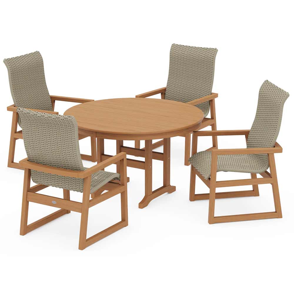 POLYWOOD® EDGE Woven Highback 5-Piece Round Farmhouse Dining Set - PWS3484-1