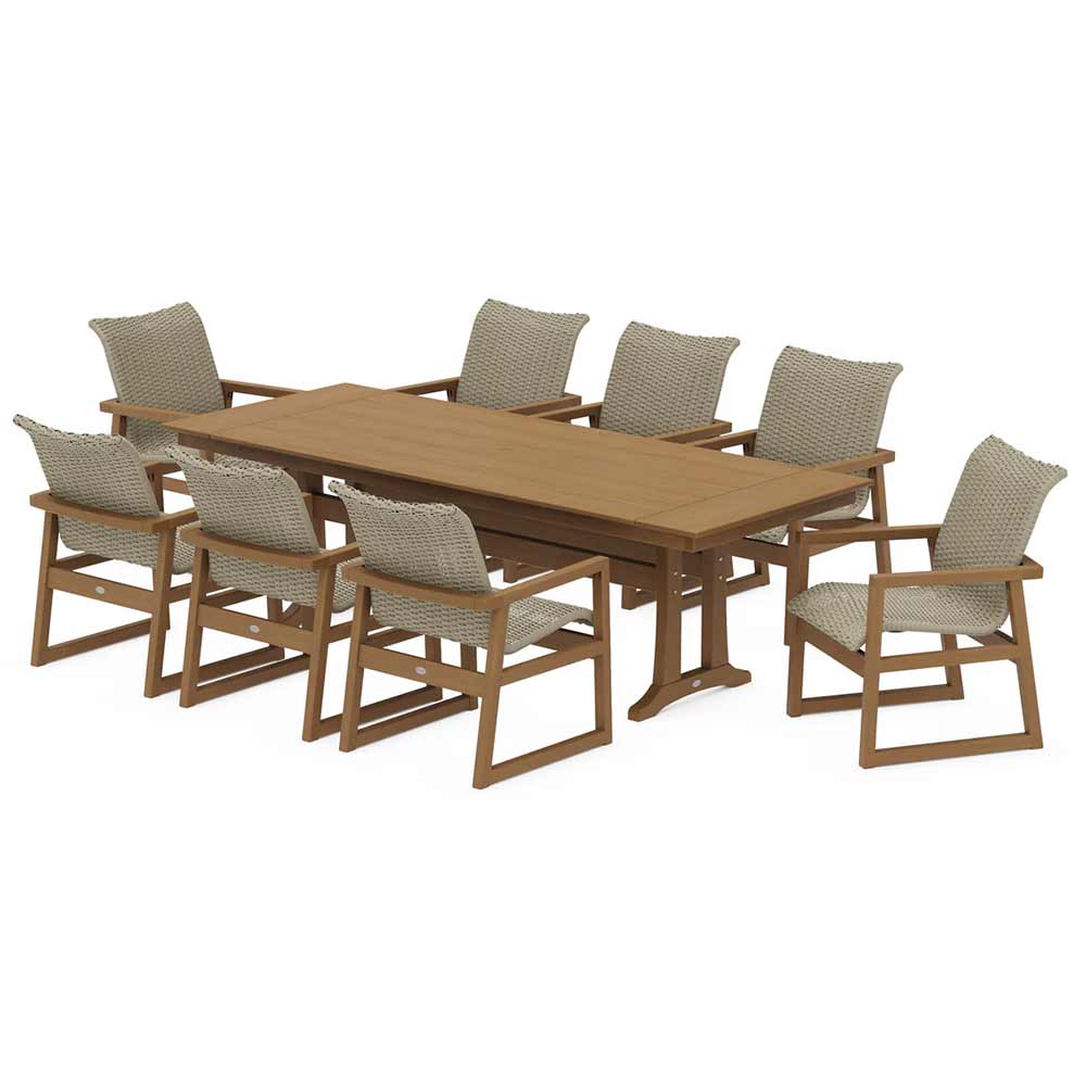 POLYWOOD® EDGE Woven 9-Piece Farmhouse Dining Set with Trestle Legs - PWS2876-1