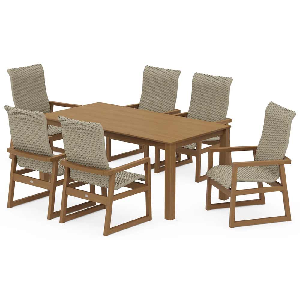 POLYWOOD® EDGE Woven Highback Arm Chair 7-Piece Parsons Dining Set - PWS2898-1