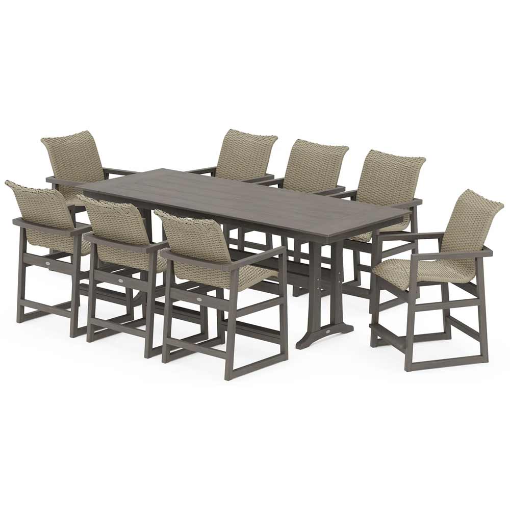 POLYWOOD® EDGE Woven 9-Piece Farmhouse Counter Set with Trestle Legs - PWS2902-1