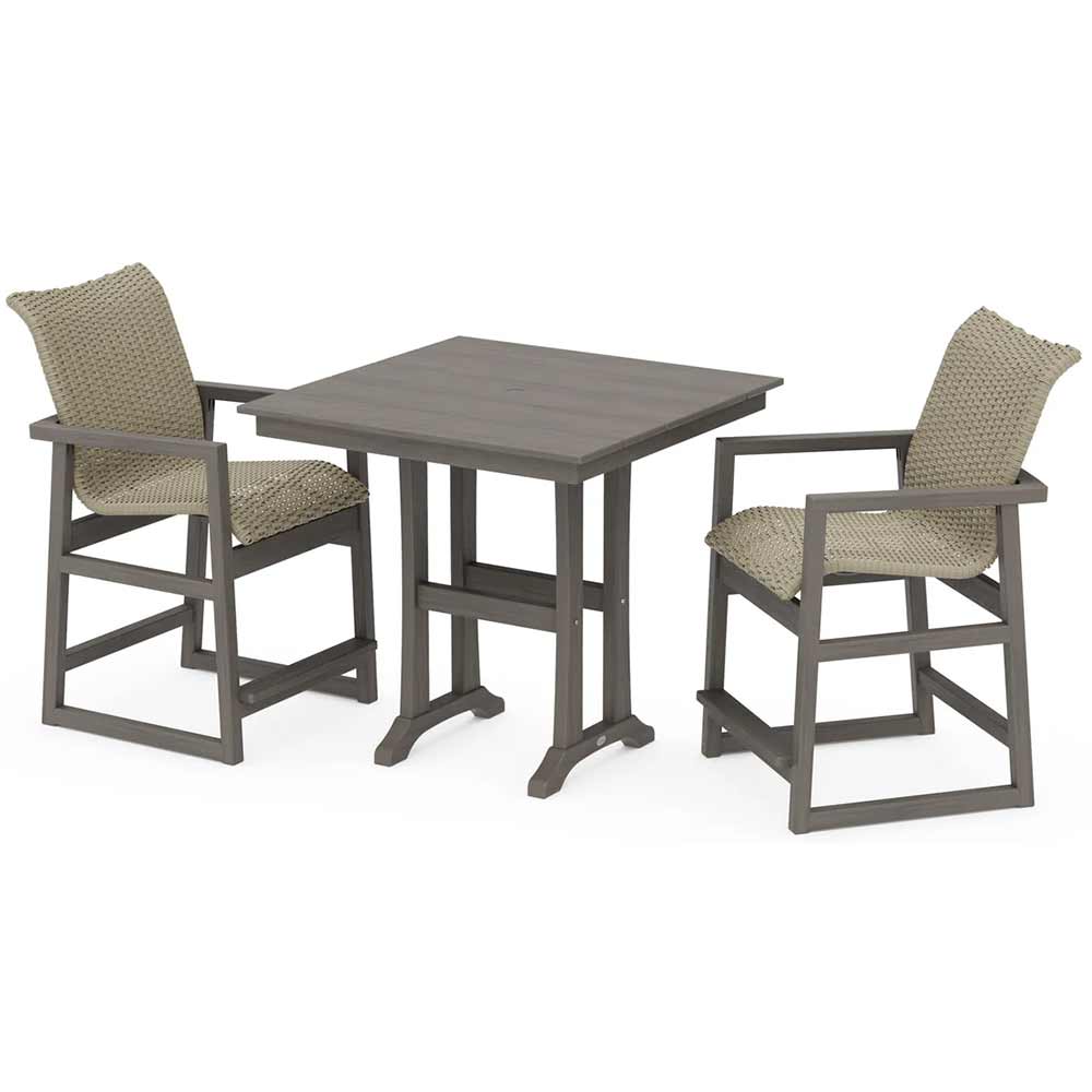 POLYWOOD® EDGE Woven 3-Piece Farmhouse Counter Set with Trestle Legs - PWS2910-1