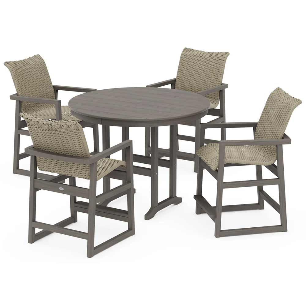 POLYWOOD® EDGE Woven 5-Piece Round Farmhouse Counter Set - PWS3335-1