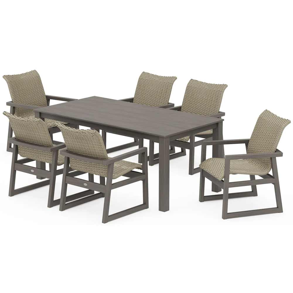 POLYWOOD® EDGE Woven Arm Chair 7-Piece Parsons Dining Set - PWS2889-1