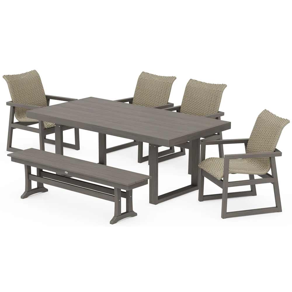 POLYWOOD® EDGE Woven 6-Piece Dining Set with Bench - PWS2881-1