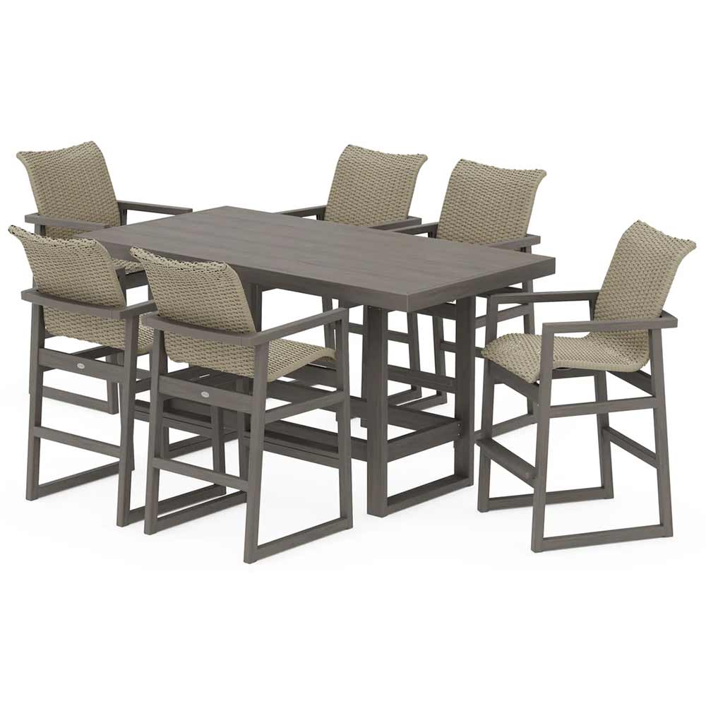 POLYWOOD® EDGE Woven Arm Chair 7-Piece Bar Set - PWS2894-1