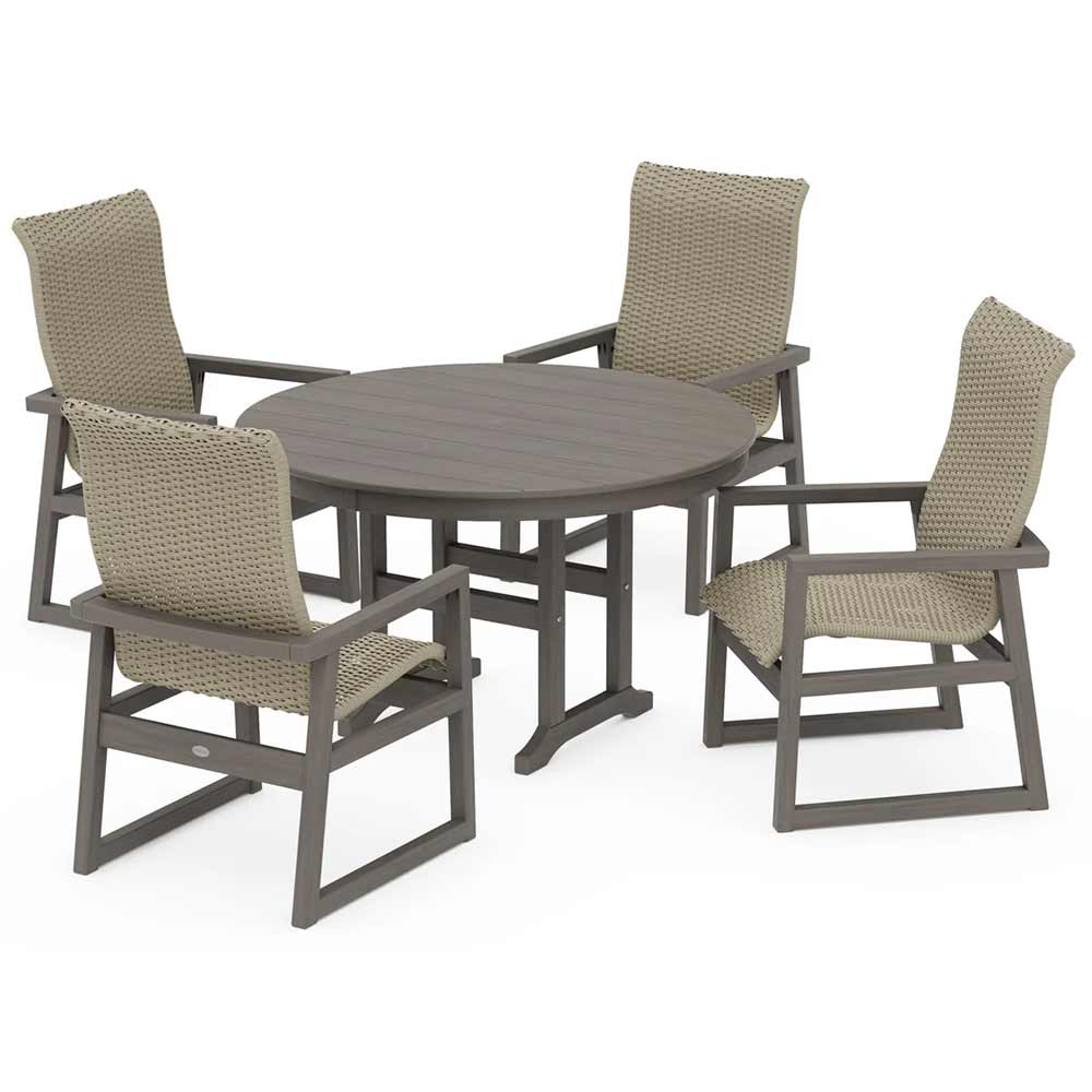 POLYWOOD® EDGE Woven Highback 5-Piece Round Farmhouse Dining Set - PWS3484-1