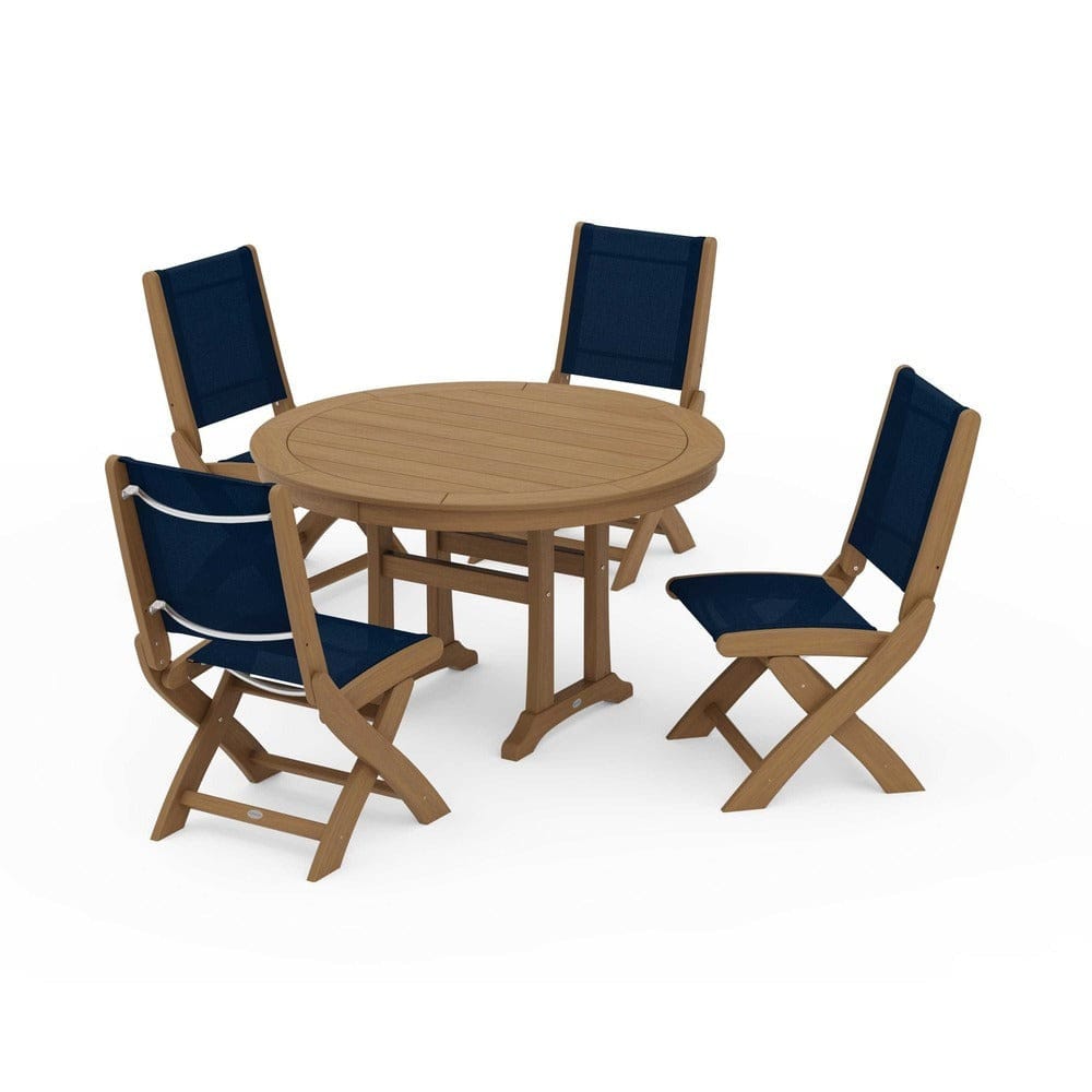 POLYWOOD® - Coastal Folding Side Chair 5-Piece Round Dining Set With Trestle Legs - PWS1121