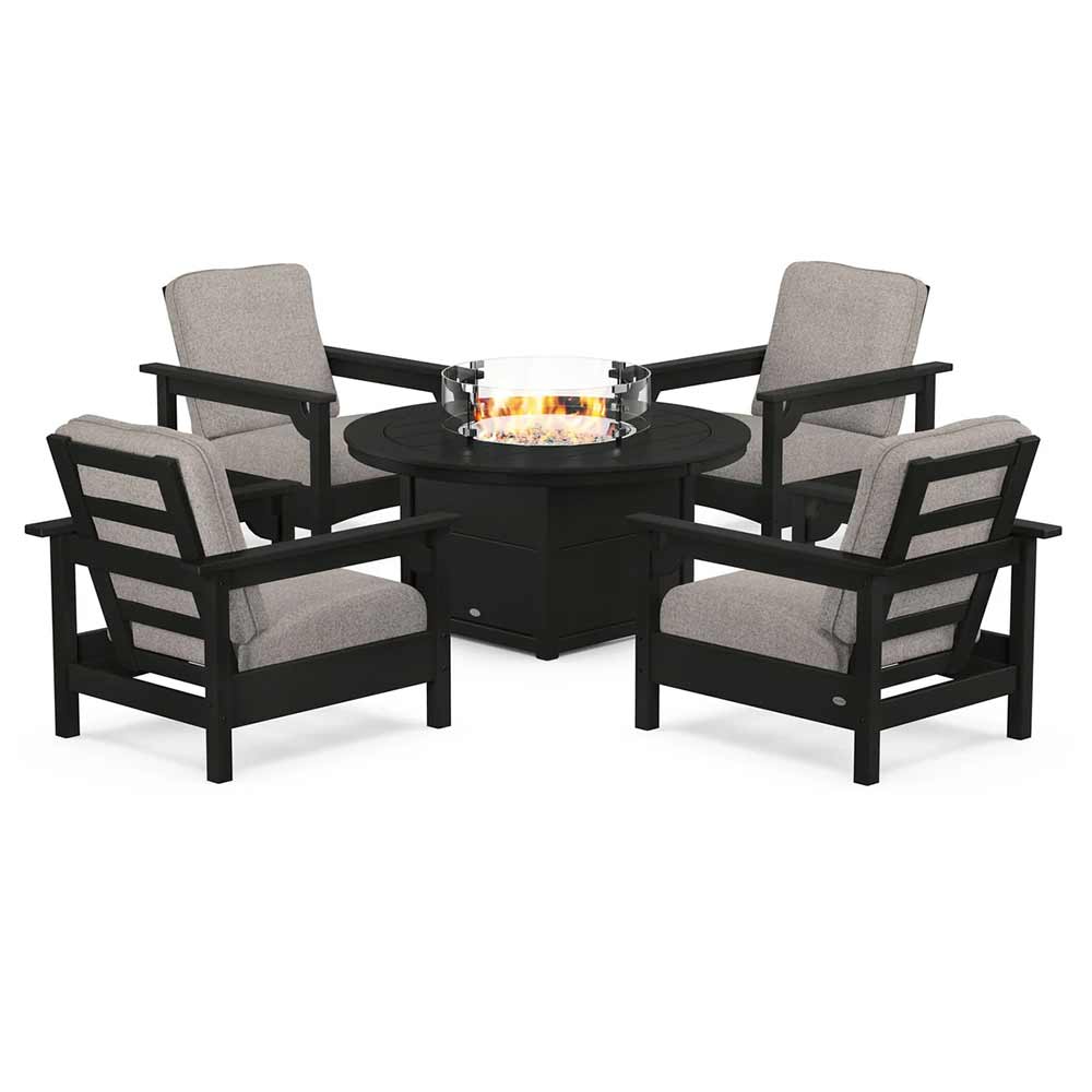 POLYWOOD® - Club 5-Piece Conversation Set with Fire Pit Table - PWS416 Fire Table POLYWOOD®