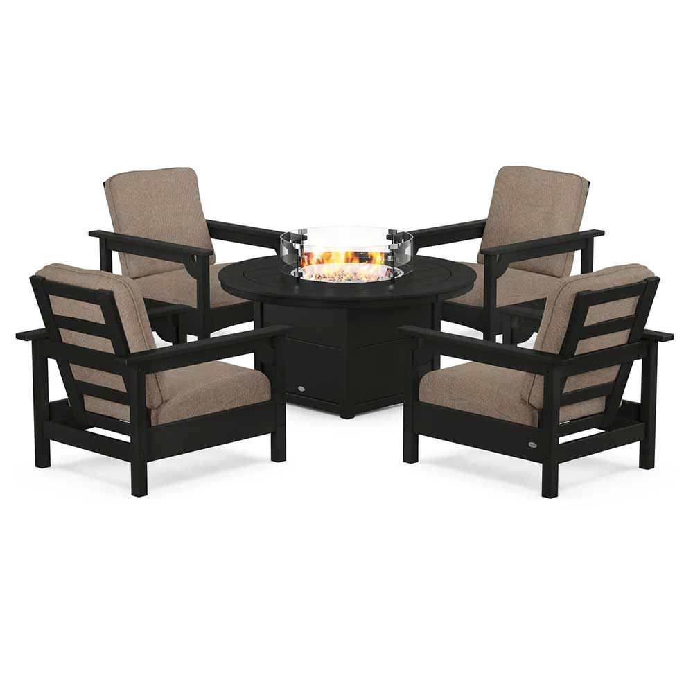 POLYWOOD® - Club 5-Piece Conversation Set with Fire Pit Table - PWS416 Fire Table POLYWOOD®