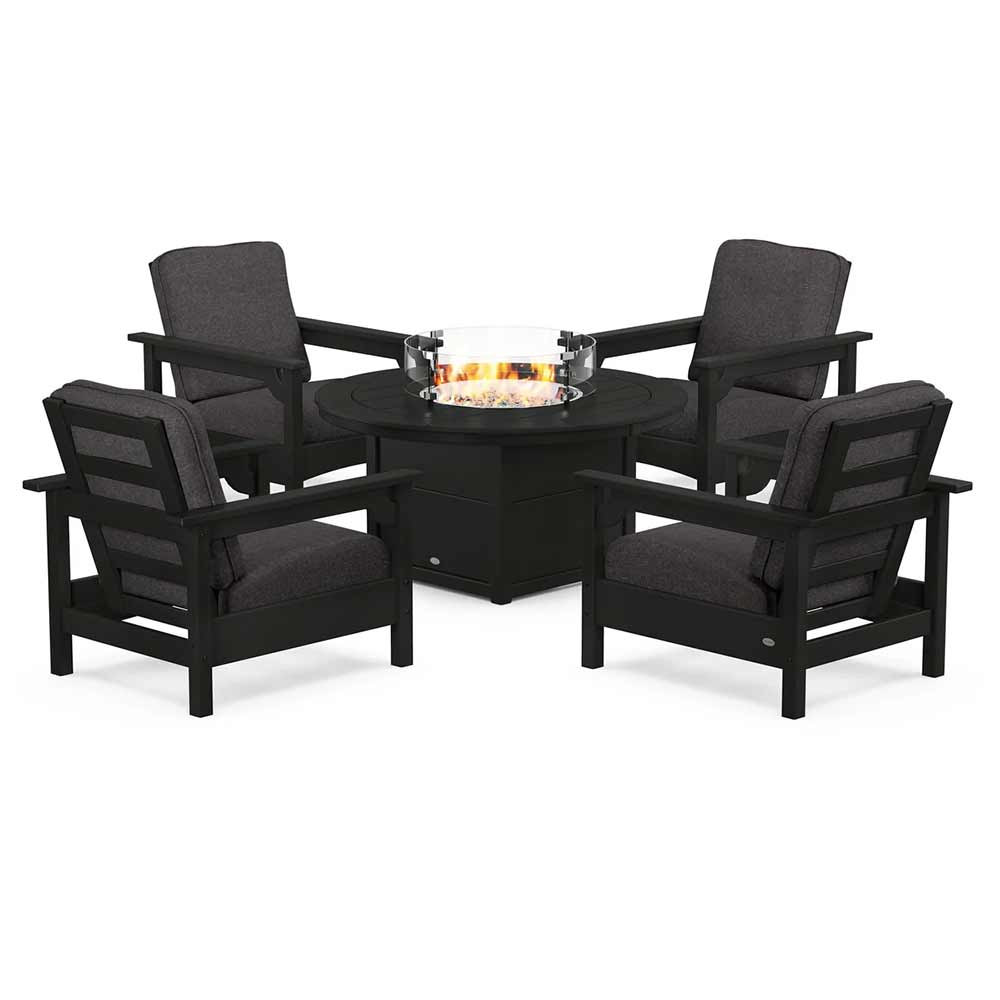 POLYWOOD® - Club 5-Piece Conversation Set with Fire Pit Table - PWS416 Fire Table POLYWOOD®