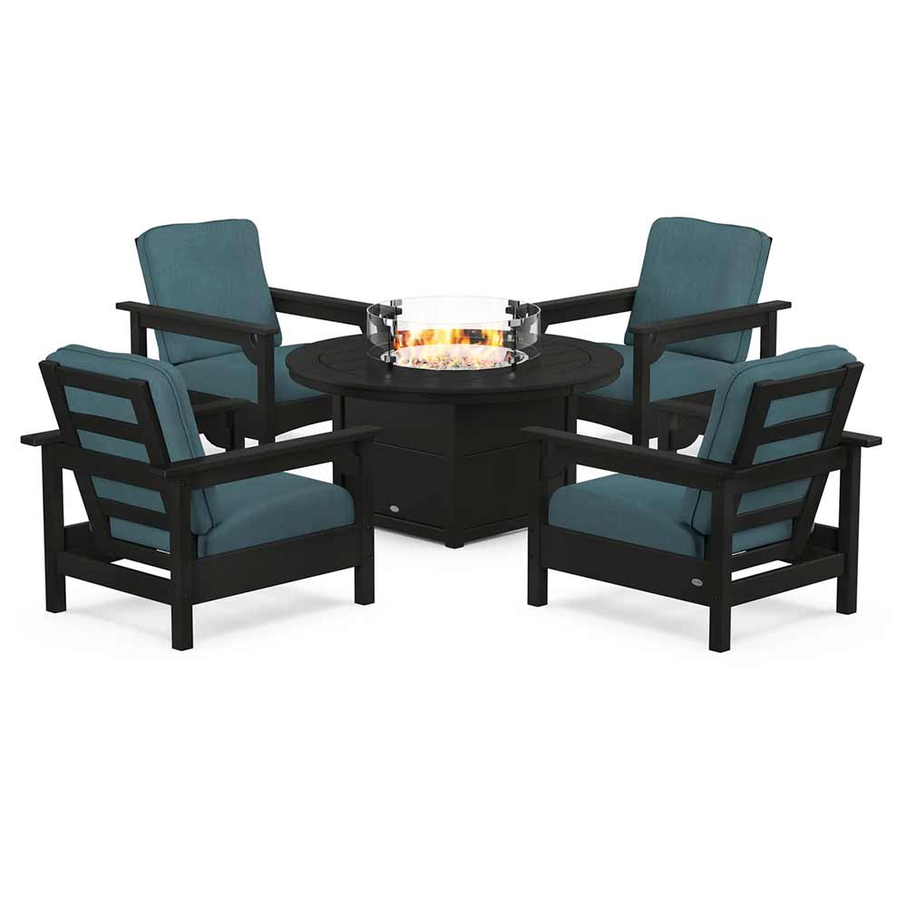 POLYWOOD® - Club 5-Piece Conversation Set with Fire Pit Table - PWS416 Fire Table POLYWOOD®