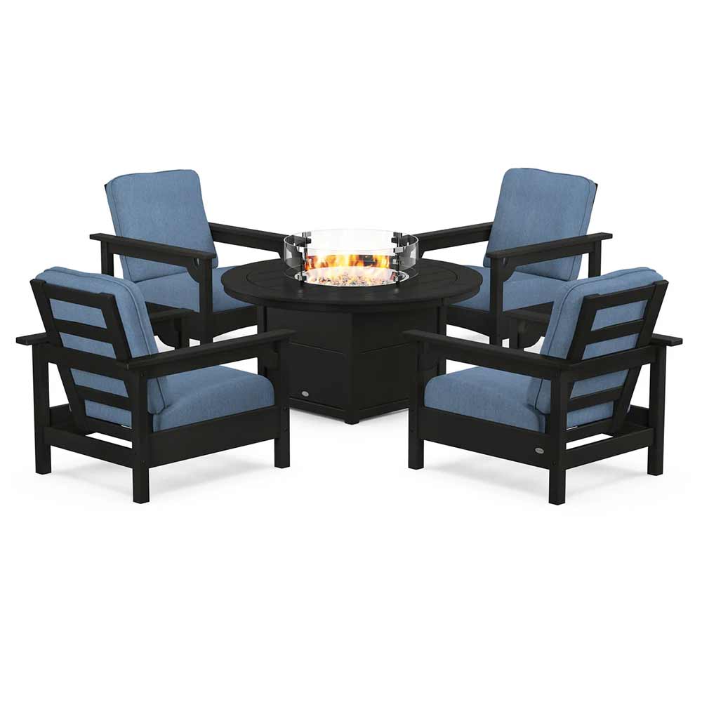 POLYWOOD® - Club 5-Piece Conversation Set with Fire Pit Table - PWS416