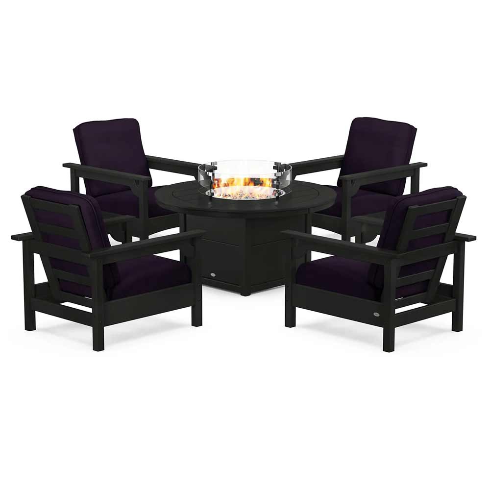 POLYWOOD® - Club 5-Piece Conversation Set with Fire Pit Table - PWS416