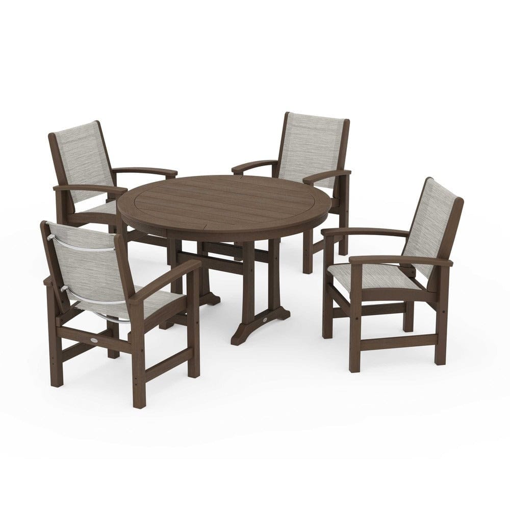 POLYWOOD® - Coastal 5-Piece Round Dining Set with Trestle Legs - PWS1119