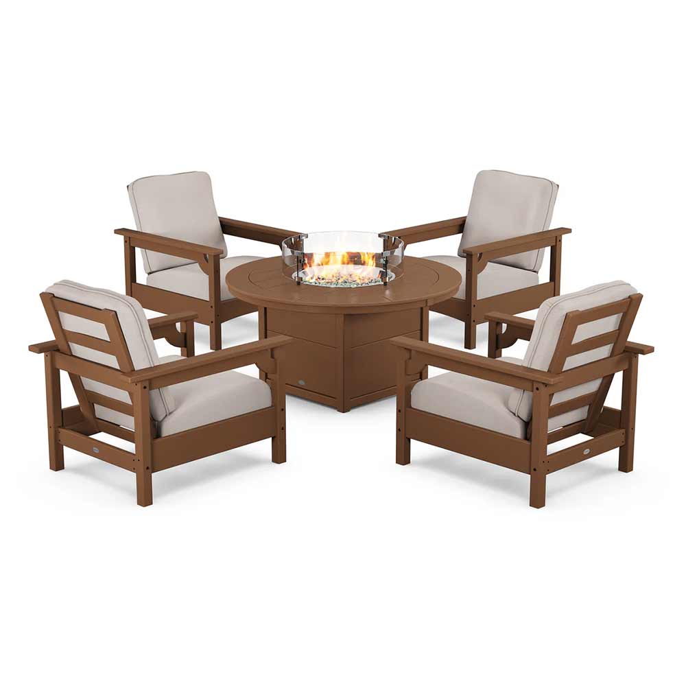 POLYWOOD® - Club 5-Piece Conversation Set with Fire Pit Table - PWS416