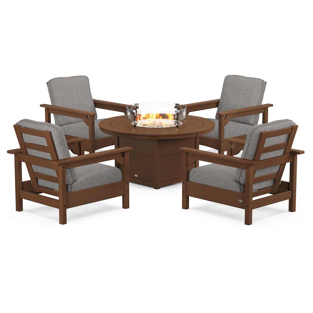 POLYWOOD® - Club 5-Piece Conversation Set with Fire Pit Table - PWS416