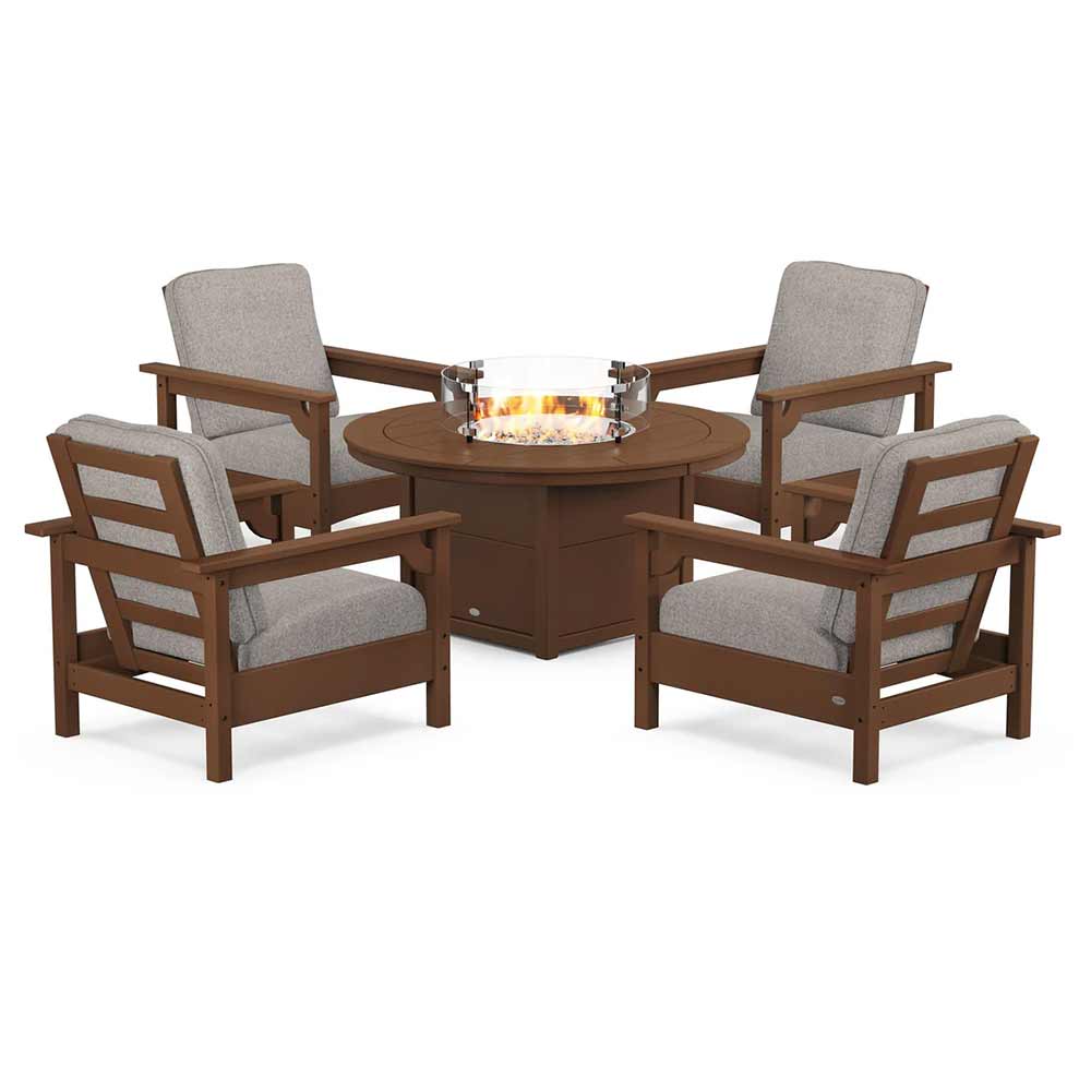 POLYWOOD® - Club 5-Piece Conversation Set with Fire Pit Table - PWS416