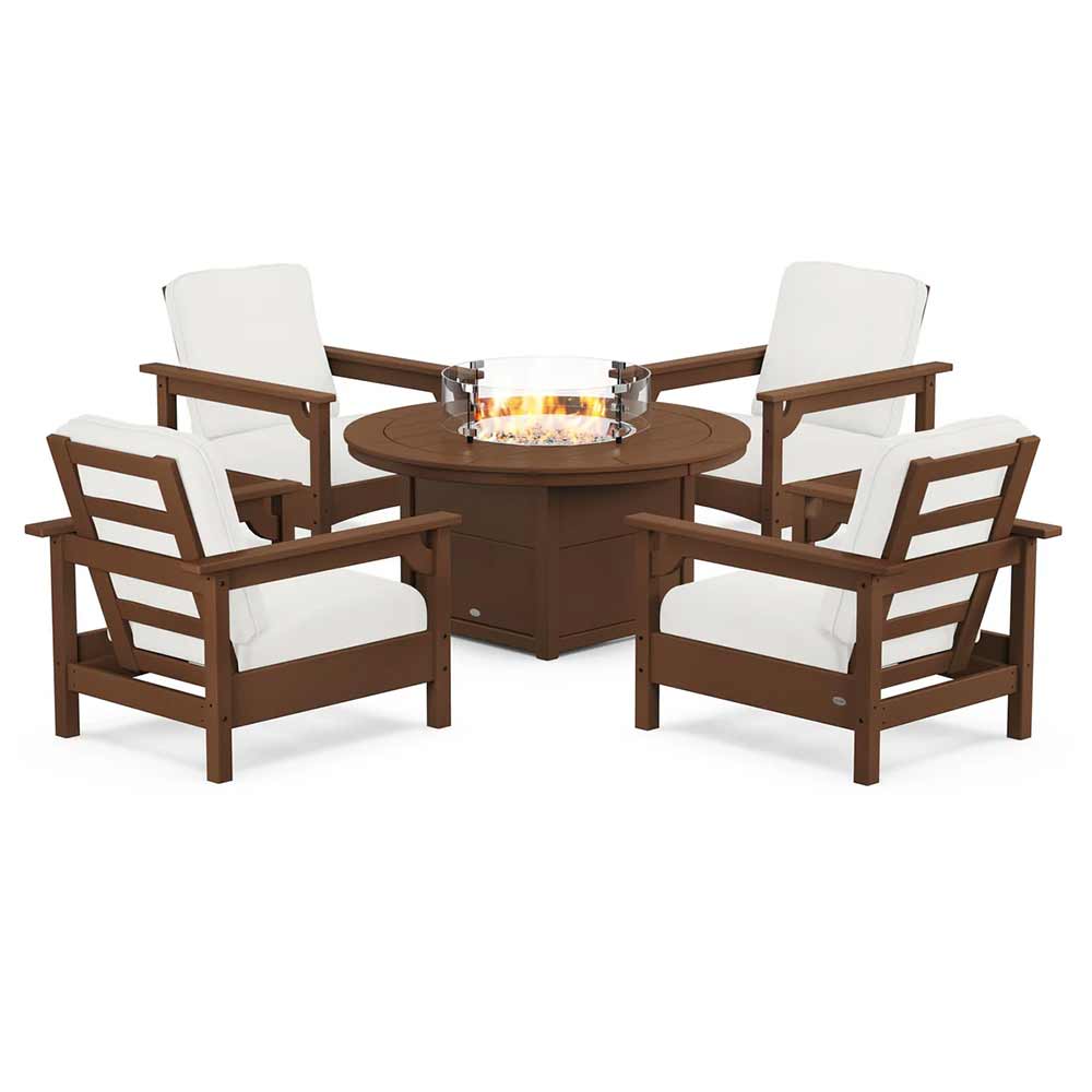 POLYWOOD® - Club 5-Piece Conversation Set with Fire Pit Table - PWS416