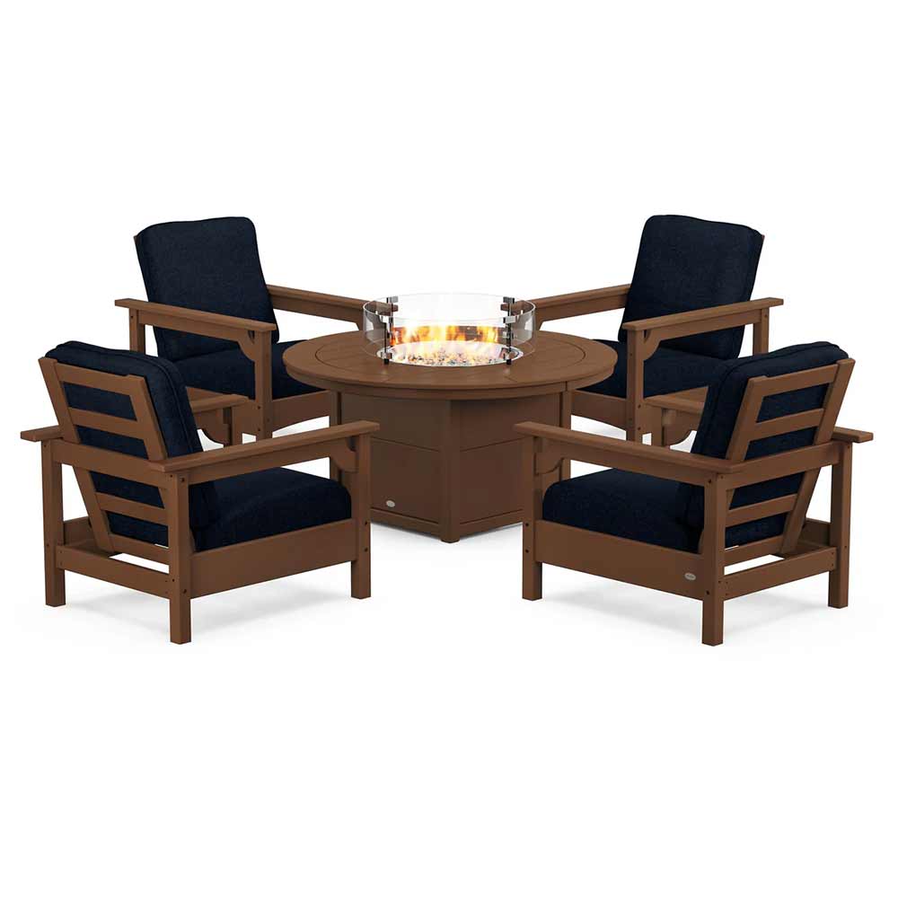 POLYWOOD® - Club 5-Piece Conversation Set with Fire Pit Table - PWS416