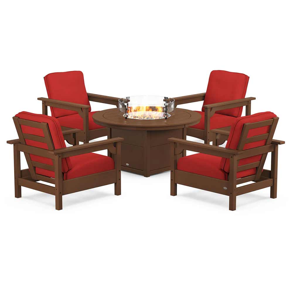 POLYWOOD® - Club 5-Piece Conversation Set with Fire Pit Table - PWS416