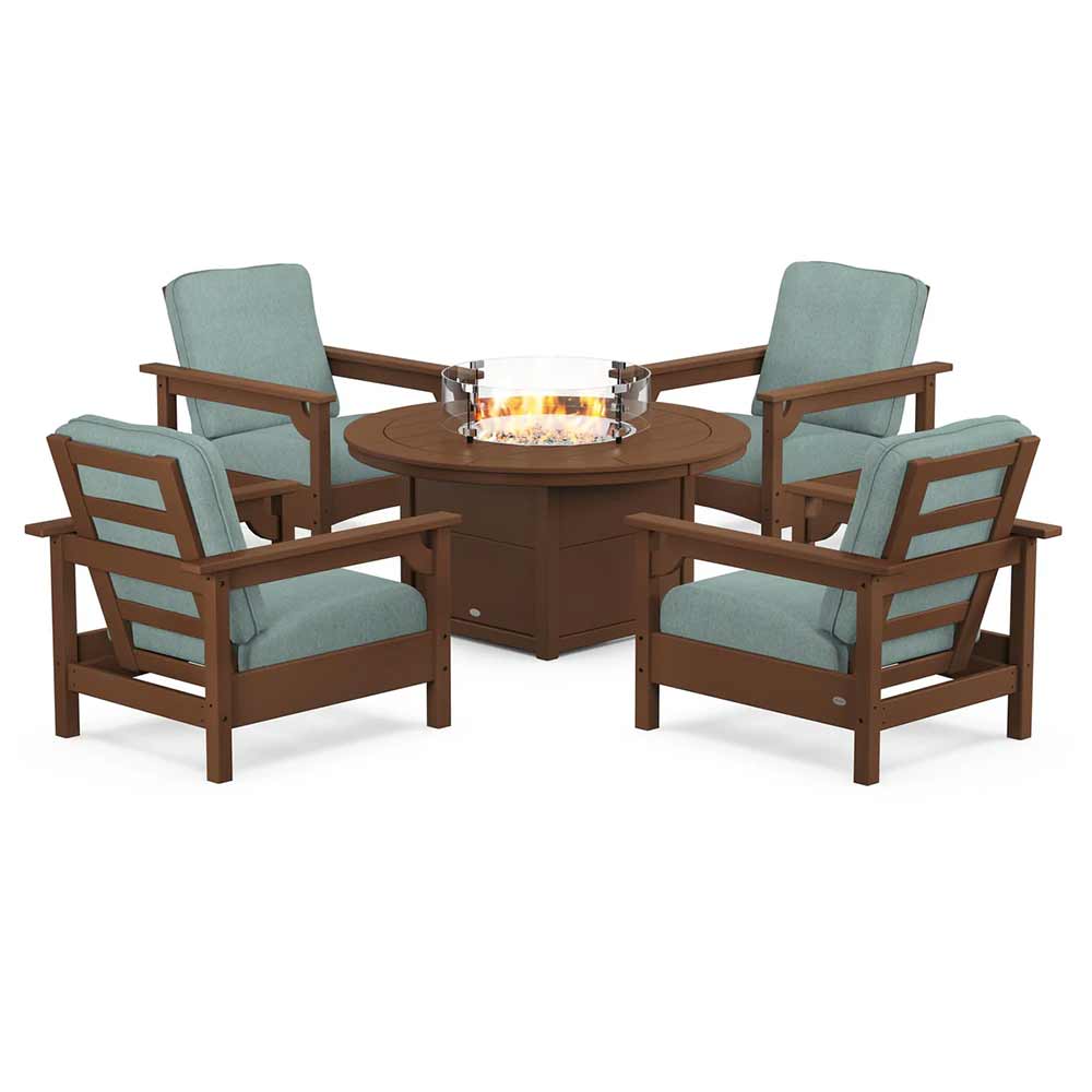 POLYWOOD® - Club 5-Piece Conversation Set with Fire Pit Table - PWS416