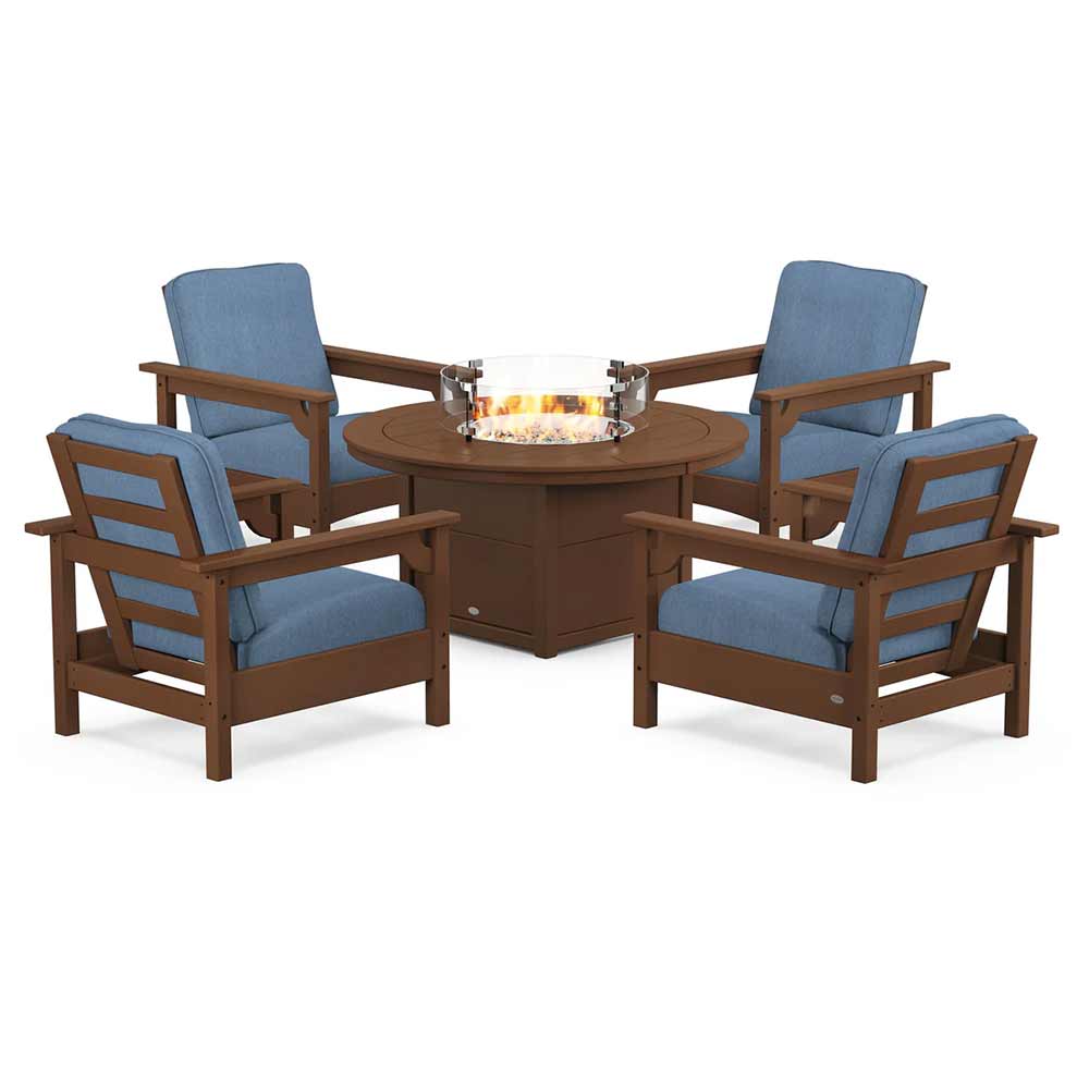 POLYWOOD® - Club 5-Piece Conversation Set with Fire Pit Table - PWS416