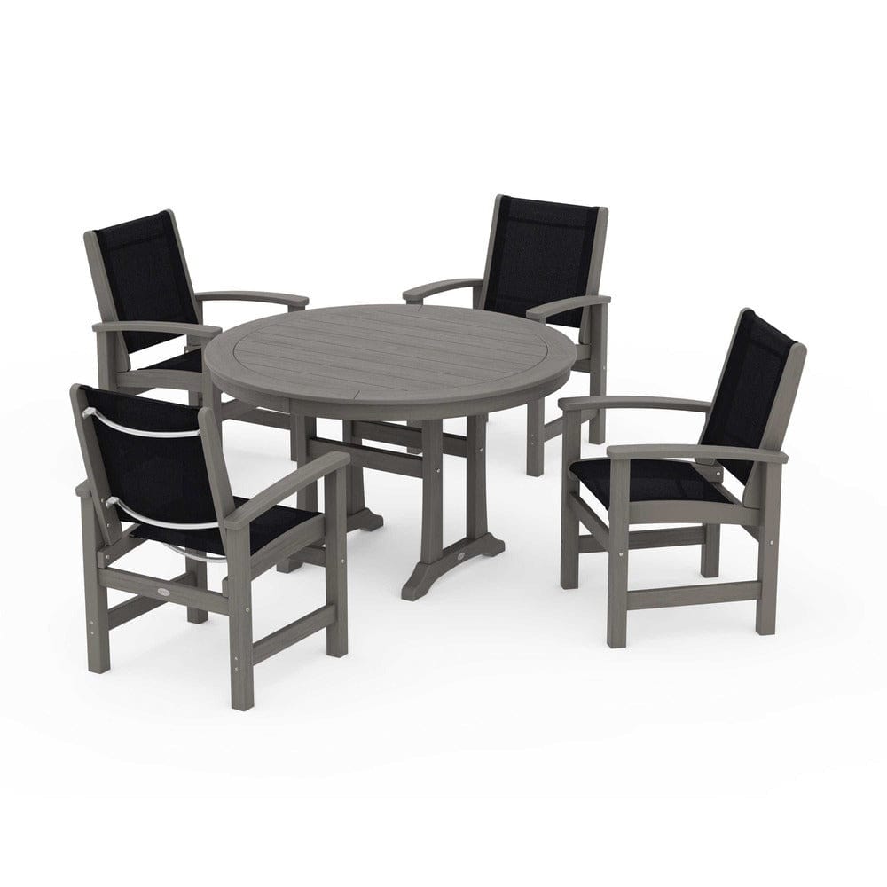 POLYWOOD® - Coastal 5-Piece Round Dining Set with Trestle Legs - PWS1119